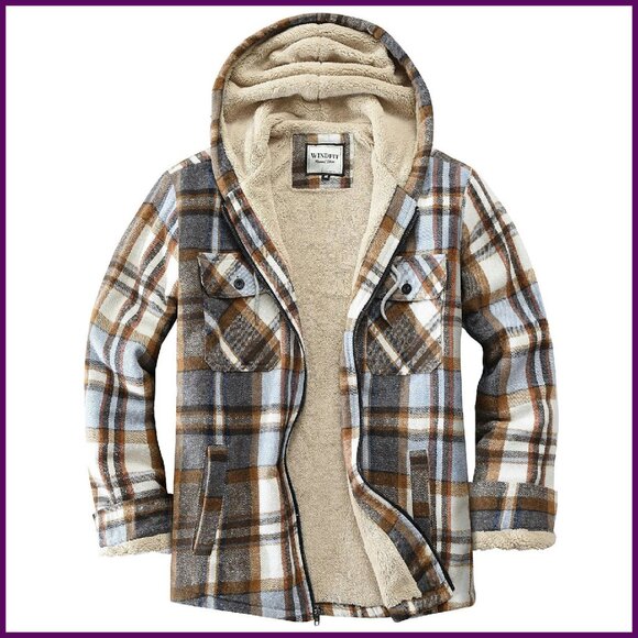 Women's Sherpa Fleece Lined Full Zip Plaid Jacket Hooded Casual